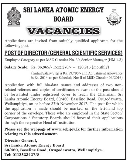 Director (General Scientific Services) - Sri Lanka Atomic Energy Board